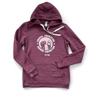 Heathered Maroon Hoodie with PeTA Animal Liberation Graphic Like New